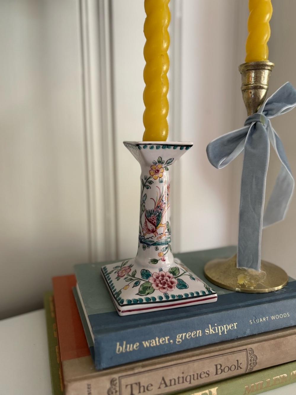 Hand-Painted Floral Ceramic Candle Holder in White and Multicolor